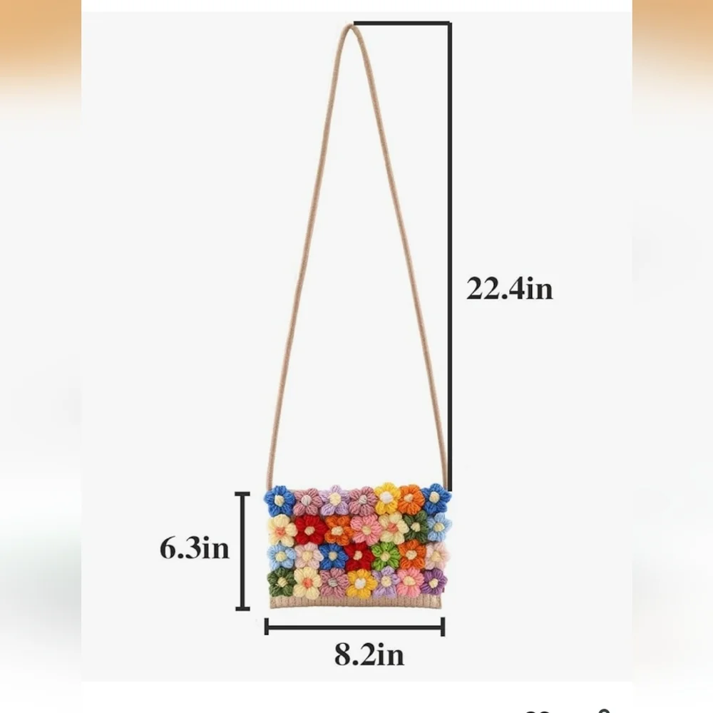 Handmade Woven Cotton Crochet Floral Crossbody Bag